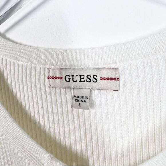 Guess  Women’s Size Large White Sydney Ribbed Sleeveless Sweater Lace Up Placket - Picture 7 of 12